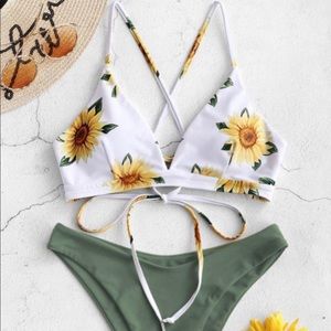 ZAFUL Sunflower Criss Cross Bikini Set -Camo Green
